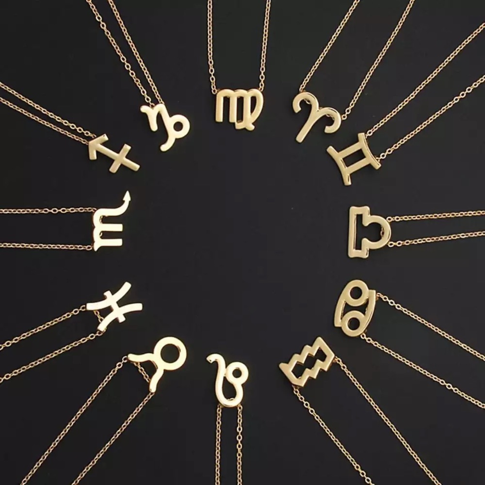 Horoscope Zodiac Pendant Gold Tone Chain Necklace
